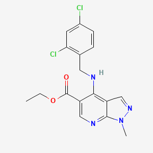 molecular formula C17H16Cl2N4O2 B2478867 ethyl 4-{[(2,4-dichlorophenyl)methyl]amino}-1-methyl-1H-pyrazolo[3,4-b]pyridine-5-carboxylate CAS No. 1221715-33-8