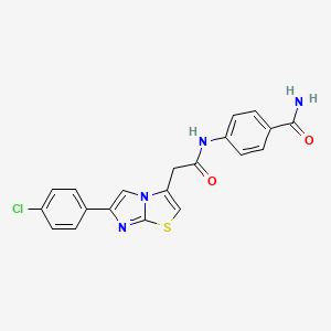 molecular formula C20H15ClN4O2S B2478872 4-(2-(6-(4-Chlorophenyl)imidazo[2,1-b]thiazol-3-yl)acetamido)benzamide CAS No. 897459-04-0