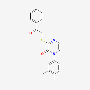 molecular formula C20H18N2O2S B2478876 1-(3,4-Dimethylphenyl)-3-phenacylsulfanylpyrazin-2-one CAS No. 932540-03-9