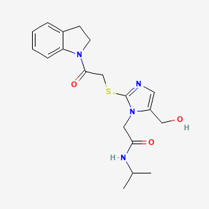molecular formula C19H24N4O3S B2478884 2-(5-(hydroxymethyl)-2-((2-(indolin-1-yl)-2-oxoethyl)thio)-1H-imidazol-1-yl)-N-isopropylacetamide CAS No. 921523-66-2
