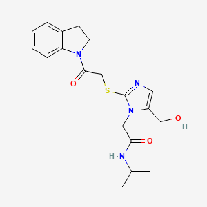 molecular formula C19H24N4O3S B2478884 2-(5-(羟甲基)-2-((2-(吲哚-1-基)-2-氧代乙基)硫代)-1H-咪唑-1-基)-N-异丙基乙酰胺 CAS No. 921523-66-2