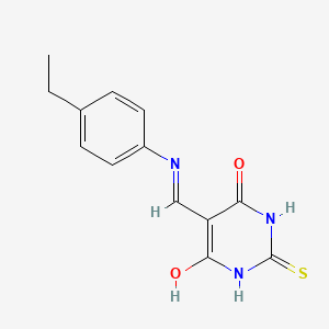 molecular formula C13H13N3O2S B2478906 5-(((4-ethylphenyl)amino)methylene)-2-thioxodihydropyrimidine-4,6(1H,5H)-dione CAS No. 374769-31-0