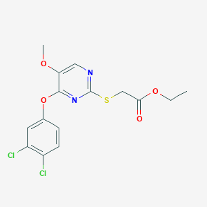 molecular formula C15H14Cl2N2O4S B2478913 乙基2-((4-(3,4-二氯苯氧基)-5-甲氧基-2-嘧啶基)硫代)乙酸酯 CAS No. 338423-36-2