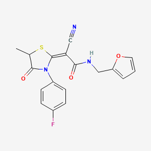 molecular formula C18H14FN3O3S B2478915 (E)-2-氰基-2-(3-(4-氟苯基)-5-甲基-4-氧代噻唑烷-2-亚基)-N-(呋喃-2-基甲基)乙酰胺 CAS No. 1164543-18-3