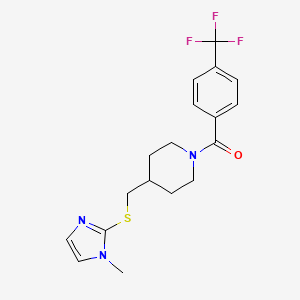 molecular formula C18H20F3N3OS B2478922 (4-(((1-methyl-1H-imidazol-2-yl)thio)methyl)piperidin-1-yl)(4-(trifluoromethyl)phenyl)methanone CAS No. 1428356-85-7