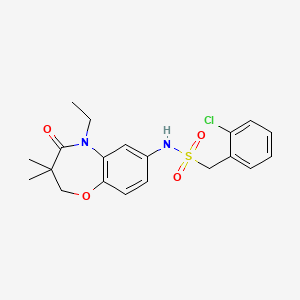 molecular formula C20H23ClN2O4S B2478924 1-(2-氯苯基)-N-(5-乙基-3,3-二甲基-4-氧代-2,3,4,5-四氢苯并[b][1,4]恶二杂环-7-基)甲磺酰胺 CAS No. 922103-96-6