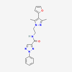 molecular formula C20H20N6O2 B2478946 N-(2-(4-(furan-2-yl)-3,5-dimethyl-1H-pyrazol-1-yl)ethyl)-2-phenyl-2H-1,2,3-triazole-4-carboxamide CAS No. 2034373-87-8