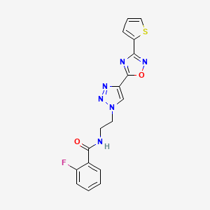 molecular formula C17H13FN6O2S B2478951 2-fluoro-N-(2-(4-(3-(thiophen-2-yl)-1,2,4-oxadiazol-5-yl)-1H-1,2,3-triazol-1-yl)ethyl)benzamide CAS No. 2034445-73-1