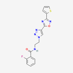 molecular formula C17H13FN6O2S B2478951 2-氟-N-(2-(4-(3-(噻吩-2-基)-1,2,4-噁二唑-5-基)-1H-1,2,3-三唑-1-基)乙基)苯甲酰胺 CAS No. 2034445-73-1