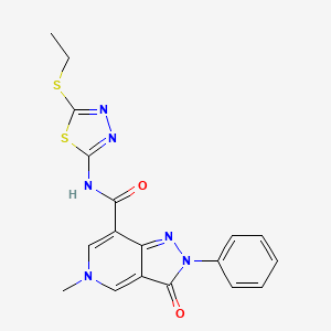 molecular formula C18H16N6O2S2 B2478967 N-(5-(ethylthio)-1,3,4-thiadiazol-2-yl)-5-methyl-3-oxo-2-phenyl-3,5-dihydro-2H-pyrazolo[4,3-c]pyridine-7-carboxamide CAS No. 921879-87-0