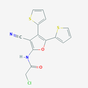 molecular formula C15H9ClN2O2S2 B2478999 2-chloro-N-[3-cyano-4,5-bis(thiophen-2-yl)furan-2-yl]acetamide CAS No. 568551-24-6