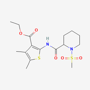 molecular formula C16H24N2O5S2 B2479004 Ethyl 4,5-dimethyl-2-(1-(methylsulfonyl)piperidine-2-carboxamido)thiophene-3-carboxylate CAS No. 1213990-27-2