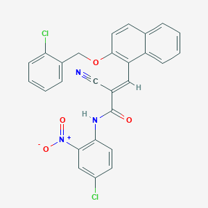 molecular formula C27H17Cl2N3O4 B2479005 (E)-N-(4-chloro-2-nitrophenyl)-3-[2-[(2-chlorophenyl)methoxy]naphthalen-1-yl]-2-cyanoprop-2-enamide CAS No. 380477-98-5