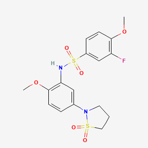 molecular formula C17H19FN2O6S2 B2479013 N-(5-(1,1-dioxidoisothiazolidin-2-yl)-2-methoxyphenyl)-3-fluoro-4-methoxybenzenesulfonamide CAS No. 951485-12-4