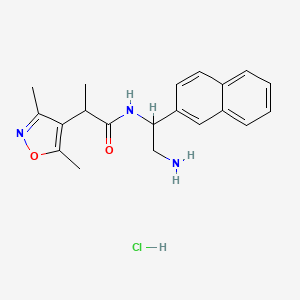 molecular formula C20H24ClN3O2 B2479015 N-(2-Amino-1-naphthalen-2-ylethyl)-2-(3,5-dimethyl-1,2-oxazol-4-yl)propanamide;hydrochloride CAS No. 1838435-62-3