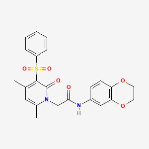 molecular formula C23H22N2O6S B2479022 N-(2,3-dihydro-1,4-benzodioxin-6-yl)-2-[4,6-dimethyl-2-oxo-3-(phenylsulfonyl)pyridin-1(2H)-yl]acetamide CAS No. 1251709-18-8