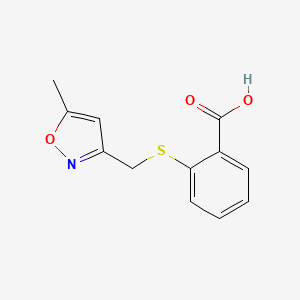 molecular formula C12H11NO3S B2479027 2-{[(5-Methyl-1,2-oxazol-3-yl)methyl]sulfanyl}benzoic acid CAS No. 854357-41-8