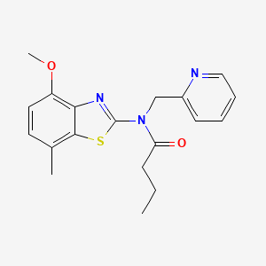 molecular formula C19H21N3O2S B2479038 N-(4-methoxy-7-methylbenzo[d]thiazol-2-yl)-N-(pyridin-2-ylmethyl)butyramide CAS No. 941926-59-6