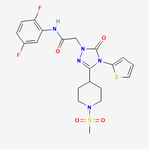 molecular formula C20H21F2N5O4S2 B2479043 N-(2,5-difluorophenyl)-2-(3-(1-(methylsulfonyl)piperidin-4-yl)-5-oxo-4-(thiophen-2-yl)-4,5-dihydro-1H-1,2,4-triazol-1-yl)acetamide CAS No. 1105211-19-5