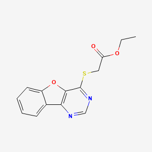 molecular formula C14H12N2O3S B2479053 Ethyl ([1]benzofuro[3,2-d]pyrimidin-4-ylsulfanyl)acetate CAS No. 294875-06-2