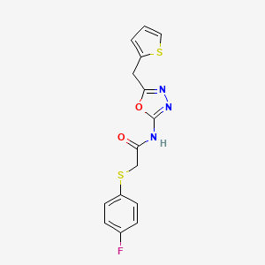 molecular formula C15H12FN3O2S2 B2479100 2-((4-fluorophenyl)thio)-N-(5-(thiophen-2-ylmethyl)-1,3,4-oxadiazol-2-yl)acetamide CAS No. 1021083-06-6