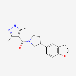 molecular formula C19H23N3O2 B2479103 4-[3-(2,3-dihydro-1-benzofuran-5-yl)pyrrolidine-1-carbonyl]-1,3,5-trimethyl-1H-pyrazole CAS No. 2097912-25-7