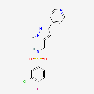 3-Chloro-4-fluoro-N-[(2-methyl-5-pyridin-4-ylpyrazol-3-yl)methyl]benzenesulfonamide