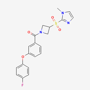 molecular formula C20H18FN3O4S B2479114 (3-(4-fluorophenoxy)phenyl)(3-((1-methyl-1H-imidazol-2-yl)sulfonyl)azetidin-1-yl)methanone CAS No. 2309804-51-9