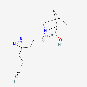 molecular formula C14H17N3O3 B2479135 2-[3-(3-But-3-ynyldiazirin-3-yl)propanoyl]-2-azabicyclo[2.1.1]hexane-1-carboxylic acid CAS No. 2220209-53-8