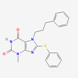molecular formula C21H20N4O2S B2479147 3-methyl-7-(3-phenylpropyl)-8-(phenylthio)-1H-purine-2,6(3H,7H)-dione CAS No. 673489-97-9