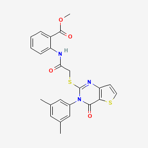 molecular formula C24H21N3O4S2 B2479154 Methyl 2-[({[3-(3,5-dimethylphenyl)-4-oxo-3,4-dihydrothieno[3,2-d]pyrimidin-2-yl]sulfanyl}acetyl)amino]benzoate CAS No. 1261015-45-5