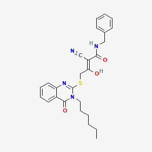 (Z)-N-benzyl-2-cyano-4-(3-hexyl-4-oxoquinazolin-2-yl)sulfanyl-3-hydroxybut-2-enamide