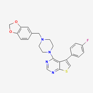 molecular formula C24H21FN4O2S B2479162 4-[4-(1,3-Benzodioxol-5-ylmethyl)piperazin-1-yl]-5-(4-fluorophenyl)thieno[2,3-d]pyrimidine CAS No. 750617-34-6