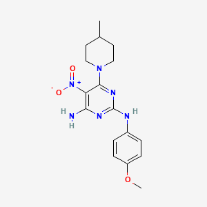 molecular formula C17H22N6O3 B2479173 N2-(4-甲氧基苯基)-6-(4-甲基哌啶-1-基)-5-硝基嘧啶-2,4-二胺 CAS No. 674356-77-5