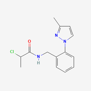molecular formula C14H16ClN3O B2479182 2-Chloro-N-[[2-(3-methylpyrazol-1-yl)phenyl]methyl]propanamide CAS No. 2411288-22-5