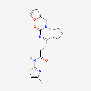 2-((1-(furan-2-ylmethyl)-2-oxo-2,5,6,7-tetrahydro-1H-cyclopenta[d]pyrimidin-4-yl)thio)-N-(4-methylthiazol-2-yl)acetamide