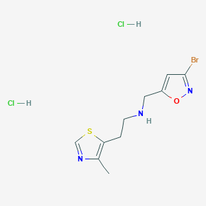 molecular formula C10H14BrCl2N3OS B2479217 N-[(3-溴-1,2-恶唑-5-基)甲基]-2-(4-甲基-1,3-噻唑-5-基)乙胺;二盐酸盐 CAS No. 2418671-92-6