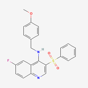 molecular formula C23H19FN2O3S B2479223 6-fluoro-N-(4-methoxybenzyl)-3-(phenylsulfonyl)quinolin-4-amine CAS No. 895642-95-2