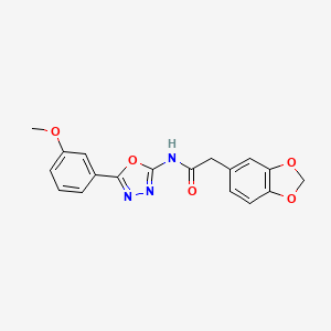 molecular formula C18H15N3O5 B2479230 2-(benzo[d][1,3]dioxol-5-yl)-N-(5-(3-methoxyphenyl)-1,3,4-oxadiazol-2-yl)acetamide CAS No. 921923-77-5