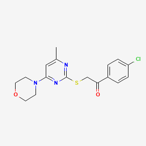 molecular formula C17H18ClN3O2S B2479251 1-(4-Chlorophenyl)-2-((4-methyl-6-morpholinopyrimidin-2-yl)thio)ethanone CAS No. 380557-71-1