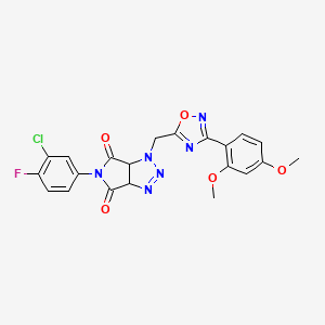 molecular formula C21H16ClFN6O5 B2479253 5-(3-chloro-4-fluorophenyl)-1-((3-(2,4-dimethoxyphenyl)-1,2,4-oxadiazol-5-yl)methyl)-1,6a-dihydropyrrolo[3,4-d][1,2,3]triazole-4,6(3aH,5H)-dione CAS No. 1172427-45-0