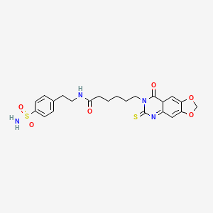 molecular formula C23H26N4O6S2 B2479257 6-{8-oxo-6-sulfanylidene-2H,5H,6H,7H,8H-[1,3]dioxolo[4,5-g]quinazolin-7-yl}-N-[2-(4-sulfamoylphenyl)ethyl]hexanamide CAS No. 688053-85-2