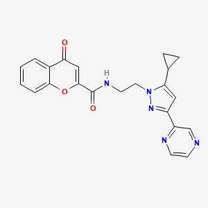 molecular formula C22H19N5O3 B2479270 N-(2-(5-cyclopropyl-3-(pyrazin-2-yl)-1H-pyrazol-1-yl)ethyl)-4-oxo-4H-chromene-2-carboxamide CAS No. 2034505-86-5
