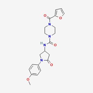 molecular formula C21H24N4O5 B2479276 4-(呋喃-2-羰基)-N-(1-(4-甲氧基苯基)-5-氧代吡咯烷-3-基)哌嗪-1-甲酰胺 CAS No. 878062-58-9