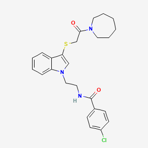 molecular formula C25H28ClN3O2S B2479280 N-(2-(3-((2-(氮杂环丁基)-2-氧代乙基)硫代)-1H-吲哚-1-基)乙基)-4-氯苯甲酰胺 CAS No. 532972-35-3