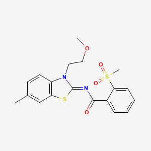 molecular formula C19H20N2O4S2 B2479281 (E)-N-(3-(2-甲氧基乙基)-6-甲基苯并[d]噻唑-2(3H)-亚甲基)-2-(甲磺酰基)苯甲酰胺 CAS No. 896272-98-3