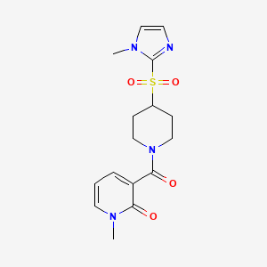 molecular formula C16H20N4O4S B2479282 1-methyl-3-(4-((1-methyl-1H-imidazol-2-yl)sulfonyl)piperidine-1-carbonyl)pyridin-2(1H)-one CAS No. 2320380-74-1