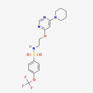 molecular formula C18H21F3N4O4S B2479283 N-(2-((6-(piperidin-1-yl)pyrimidin-4-yl)oxy)ethyl)-4-(trifluoromethoxy)benzenesulfonamide CAS No. 1171628-56-0