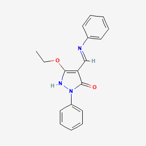 molecular formula C18H17N3O2 B2479292 4-(anilinomethylene)-5-ethoxy-2-phenyl-2,4-dihydro-3H-pyrazol-3-one CAS No. 338750-97-3
