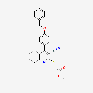 molecular formula C27H26N2O3S B2479308 Ethyl 2-[[3-cyano-4-(4-phenylmethoxyphenyl)-5,6,7,8-tetrahydroquinolin-2-yl]sulfanyl]acetate CAS No. 391228-38-9